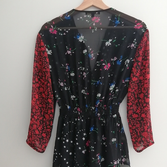 Maje Remix Asymmetric Paneled Floral Black Midi Dress 1 or Small - Picture 11 of 17